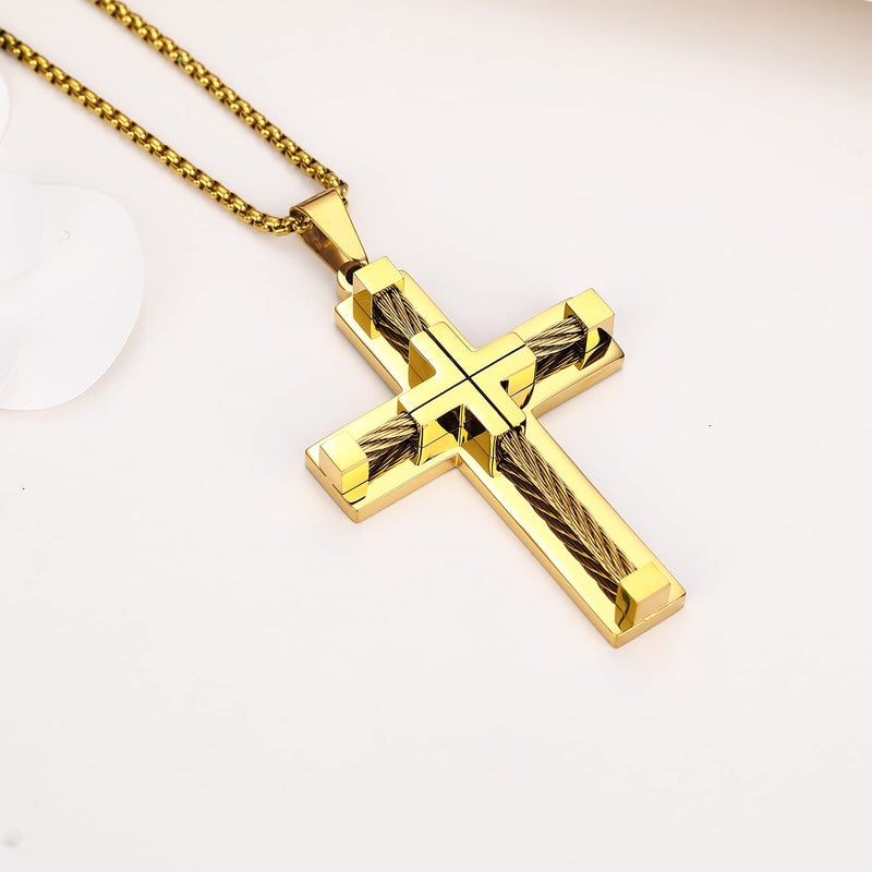 Yonhon Men's Cross Necklace 316L Stainless Steel Large Jesus Christ Pendant - Image 3